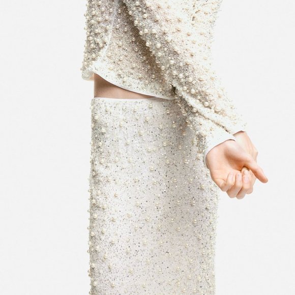 H&M Pearl & Crystal Embellished Skirt Size 6 - Picture 6 of 15